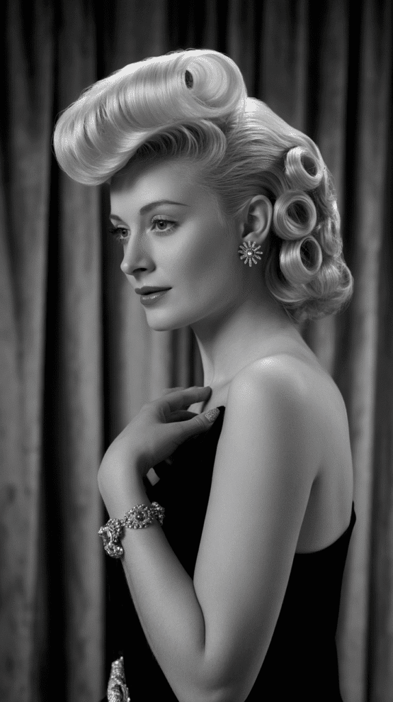 33 Elegant 1930s Updo Hairstyles for Long Hair You Must Try 32 Rolled Pompadour with Back Cluster