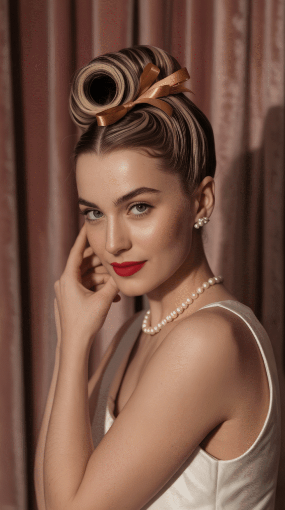 26 Cute Blonde Pin-Up Hairstyles for Black Women With Vintage Vibes 18 Pin-Up Bun With Caramel Ribbons