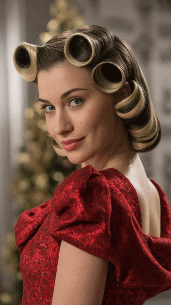 27 Beautiful Christmas Party Hairstyles for Thin Hair That Add Volume 9 Retro Victory Rolls with Modern Volume