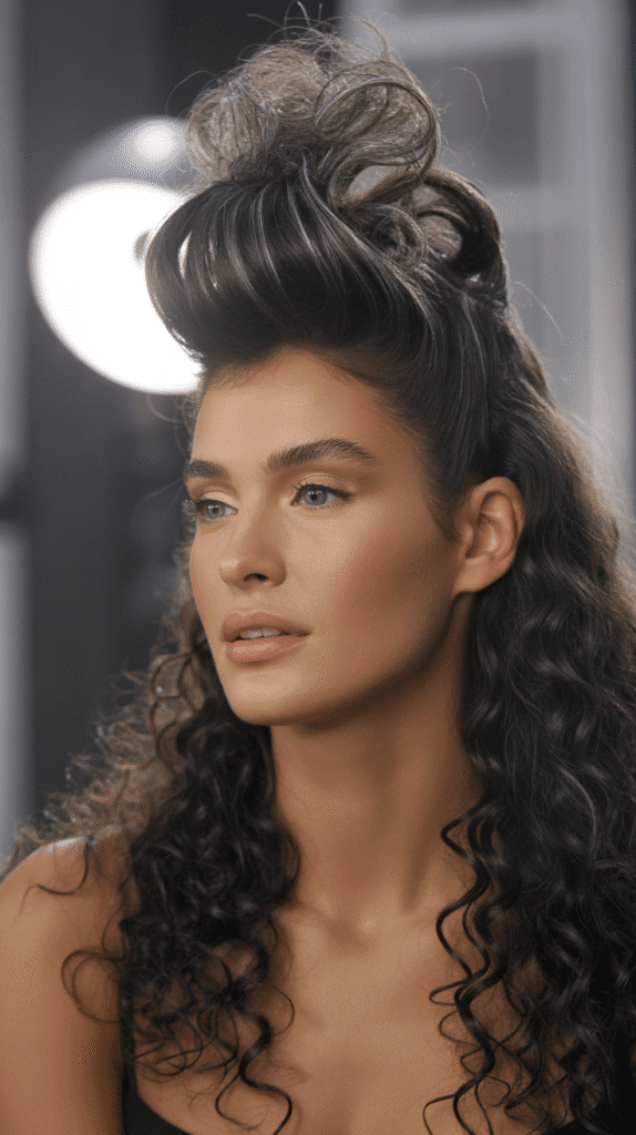 33 Stunning Curly Half-Up Half-Down Hairstyles 10 Voluminous Curly Half-Up with Teased Crown