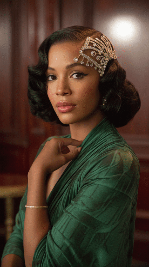 30 Beautiful 1930s Hairstyles for Black Women That Inspire Grace 28 Smooth Waves with Art Deco Hair Jewelry