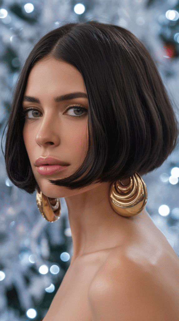 33 Trendy Christmas Party Hairstyles for Short Hair That Shine Bright 2 Sleek Side Part with Deep Shine