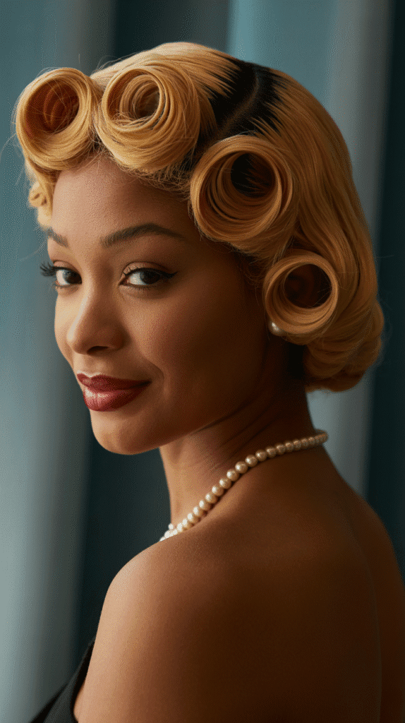 27 Classic Blonde Updo Hairstyles for Black Women for Every Occasion 6 Vintage-Inspired Victory Rolls