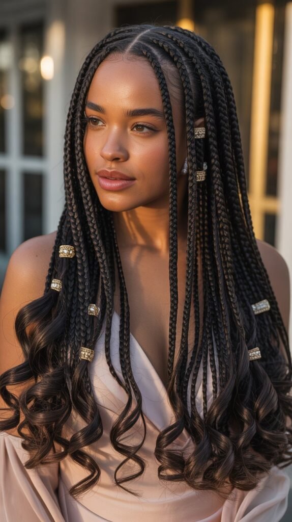 Bohemian Box Braids with Wavy Extensions