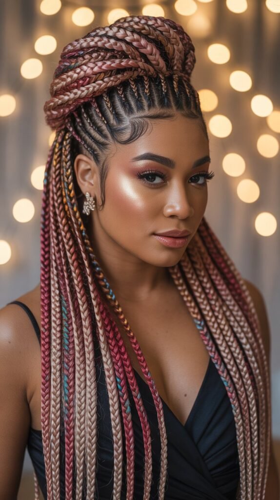Feed-In Braids with Color Accents