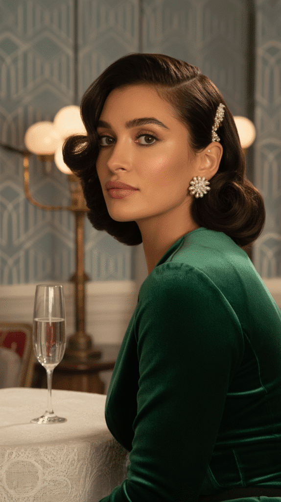 30 Easy Christmas Party Hairstyles for Medium Hair That Save Time 10 Pinned Back Waves with Vintage Flair