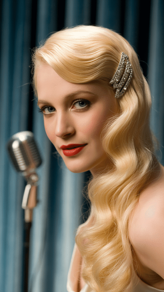 30 Elegant 1930s Hairstyles for Long Hair You'll Fall in Love With 11 Side Swept Waves with Hair Clip