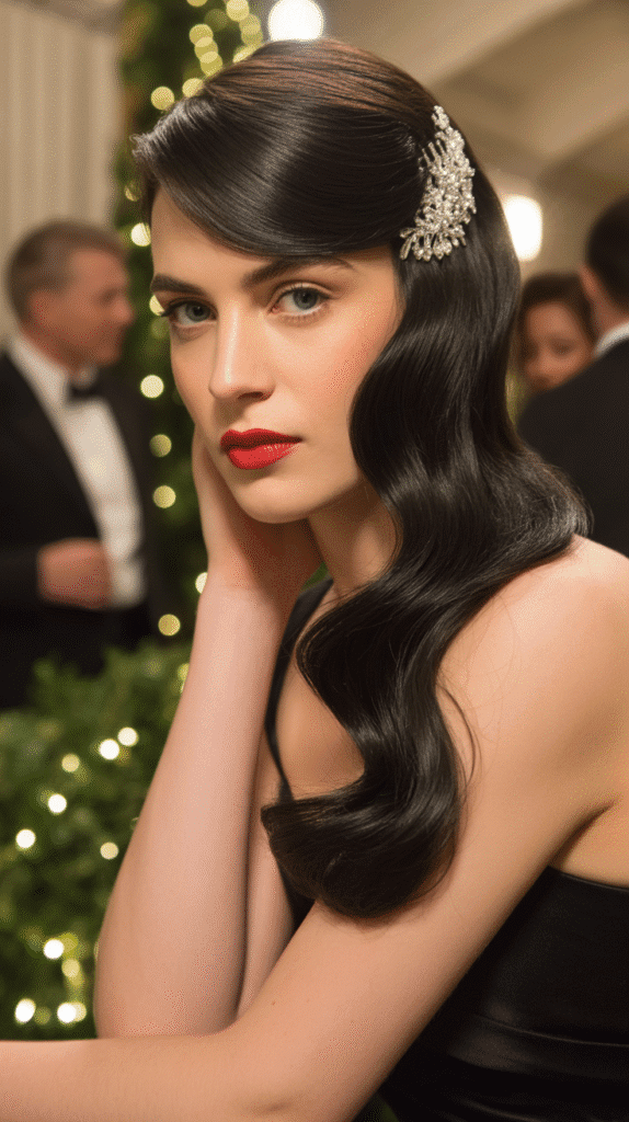 33 Trendy Christmas Party Hairstyles for Short Hair That Shine Bright 16 Side-Swept Glamour