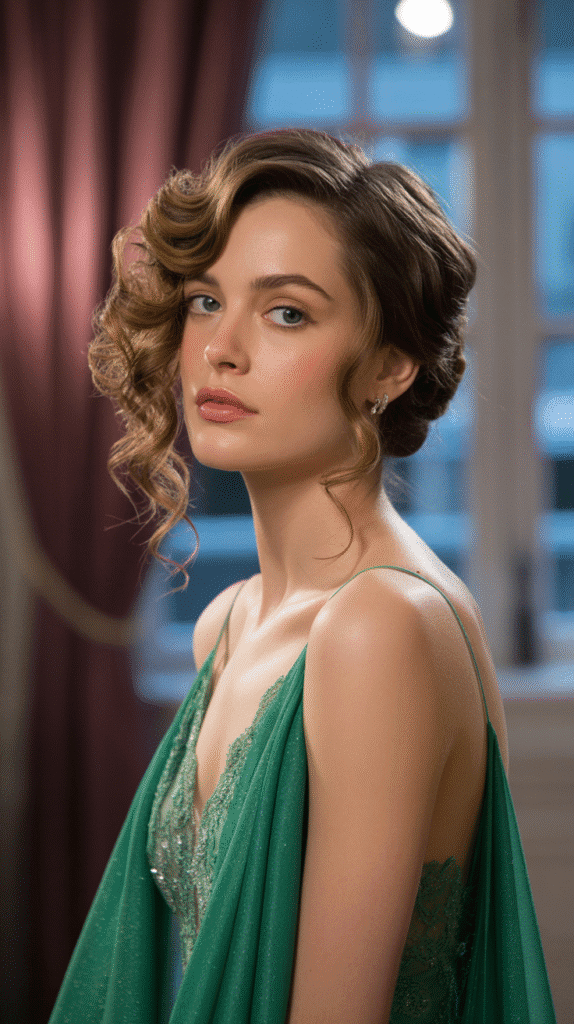 33 Trendy French Hairstyles for Curly Hair That Embrace Natural Beauty 29 Side-Swept Updo with Cascading Curls