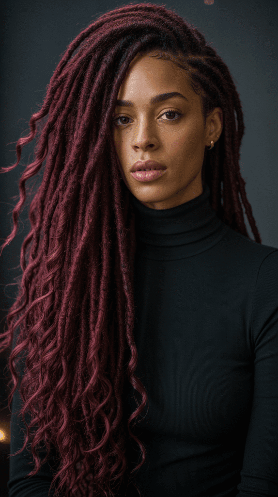 37 Gorgeous Long Dreadlock Styles for Black Women Full of Elegance 9 Long Burgundy Locs