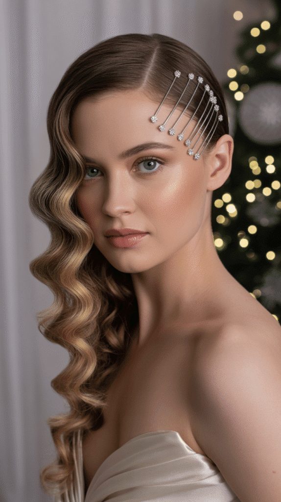 27 Beautiful Christmas Party Hairstyles for Thin Hair That Add Volume 26 Side-Pinned Waves with Volume