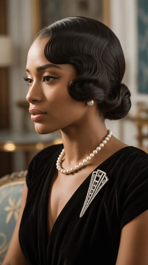 30 Beautiful 1930s Hairstyles for Black Women That Inspire Grace 10 Wrapped Chignon with Side Waves