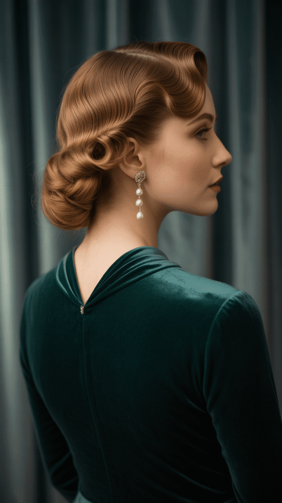 33 Elegant 1930s Updo Hairstyles for Long Hair You Must Try 7 French Twist with Finger Wave Front