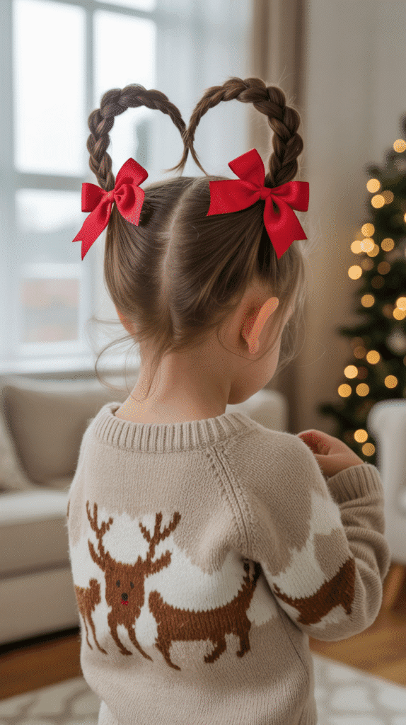30 Cute Christmas Party Hairstyles for Kids That Are Adorable 20 Braided Pigtails Connected at Back
