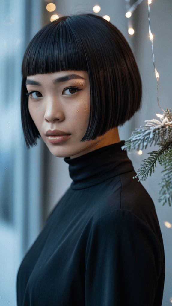 33 Trendy Christmas Party Hairstyles for Short Hair That Shine Bright 24 Sleek Bob with Blunt Bangs