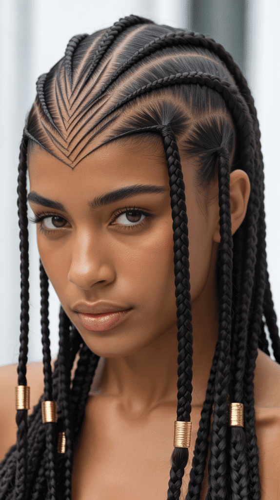 30 Trendy 2025 Braided Hairstyles for Black Women 27 Zigzag Parted Braids for Geometric Interest
