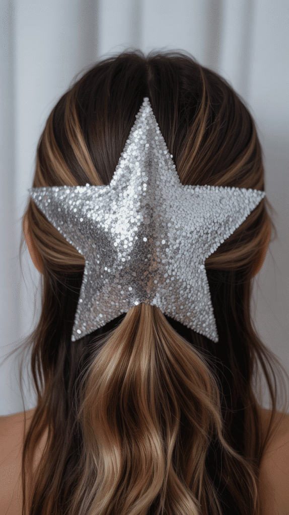25 Adorable Christmas Hairstyles for Kids That Spark Holiday Joy 10 Glittery Christmas Star Ponytail