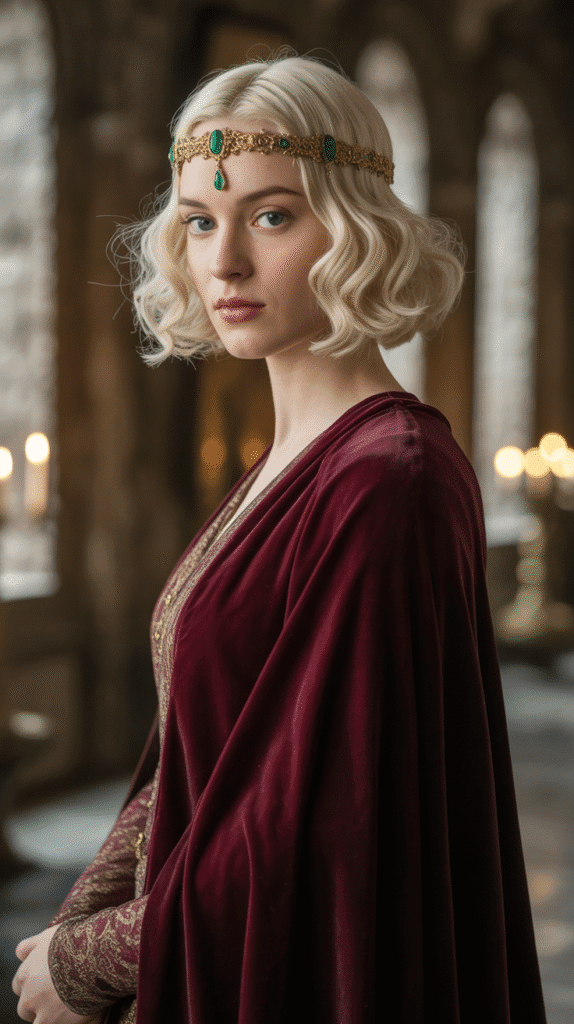 33 Chic Medieval Hairstyles for Short-Haired Princesses 2 Jeweled Forehead Band with Finger Waves