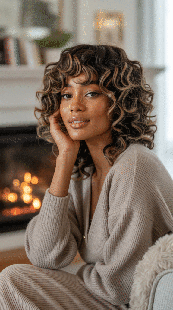 25 Stunning Winter Weave Hairstyles for Black Women That Slay All Season 3 Layered Curly Weave with Bangs