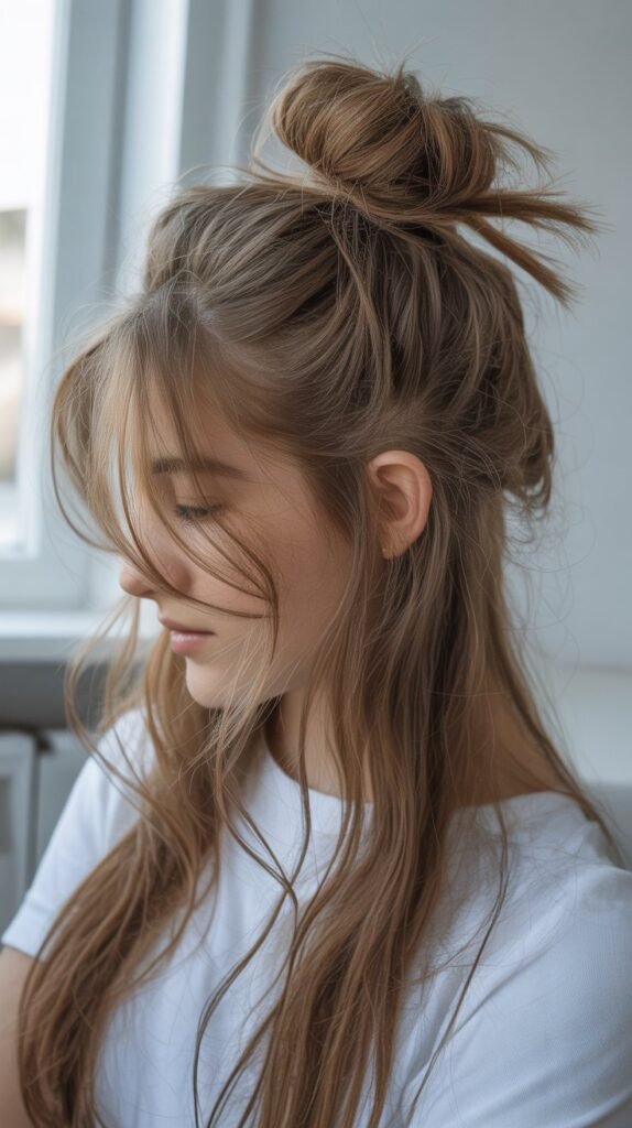 Messy Bun with Face-Framing Strands