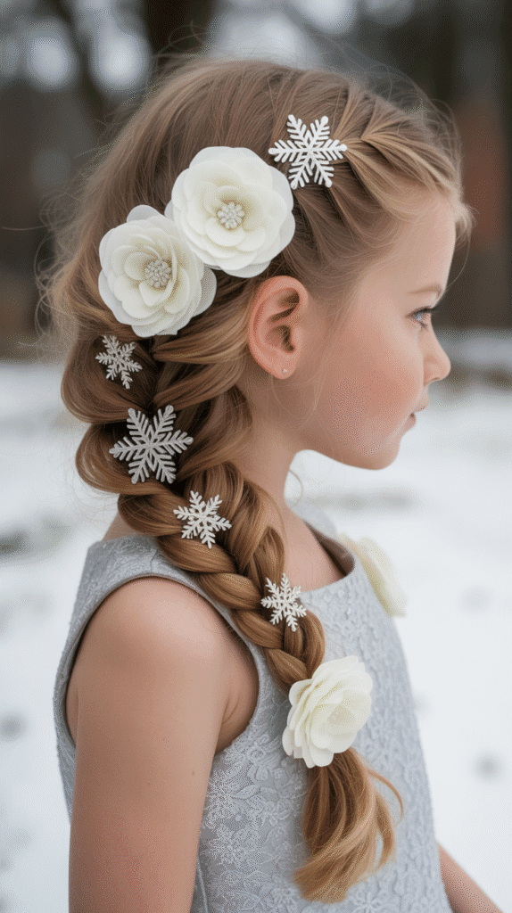 25 Adorable Christmas Hairstyles for Kids That Spark Holiday Joy 22  Winter Wonderland Side Braid