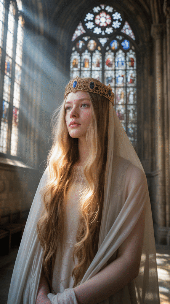 27 Royal Medieval Hairstyles for Princesses with Crowns 2 The Flowing Veil with Jeweled Circlet