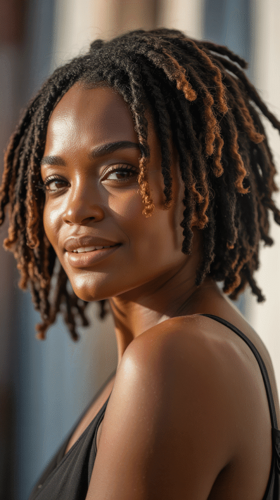 33 Trendy Short Dreadlock Styles for Black Women to Copy Now 22 Short Locs with Highlights