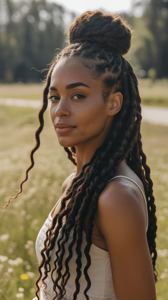 37 Gorgeous Long Dreadlock Styles for Black Women Full of Elegance 10 Half-Up Half-Down Loc Styles