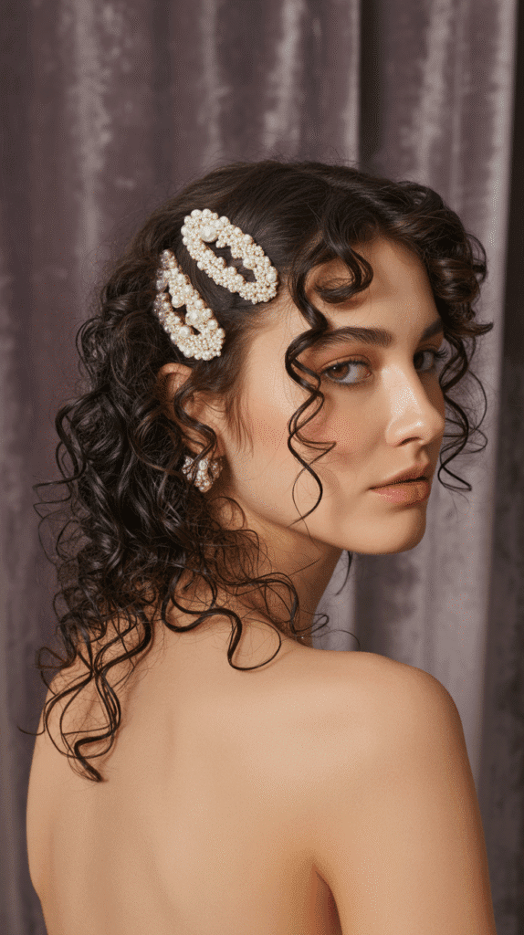 33 Stunning Curly Half-Up Half-Down Hairstyles 5 Curly Half-Up with Hair Accessories