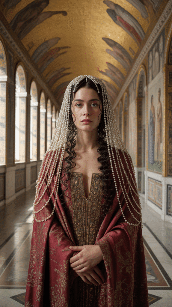 30 Regal Medieval Hairstyles for Princesses and Queens 13 The Byzantine-Inspired Pearl Net
