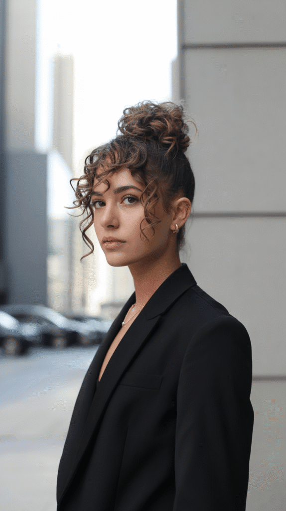 33 Stunning Curly Half-Up Half-Down Hairstyles 3 Curly Half-Up Top Knot