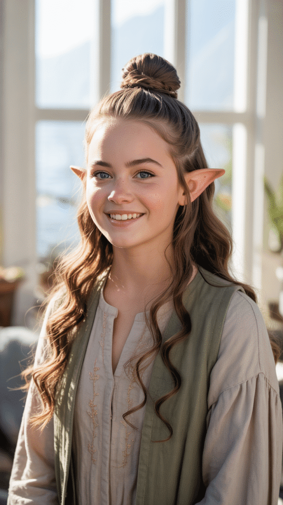 28 Easy Elf Hairstyles You Can Create in Minutes 13 Half-Up Top Knot with Loose Waves