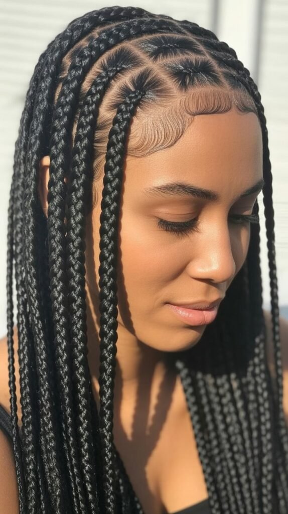 Straight-Back Feed-In Braids with Baby Hair