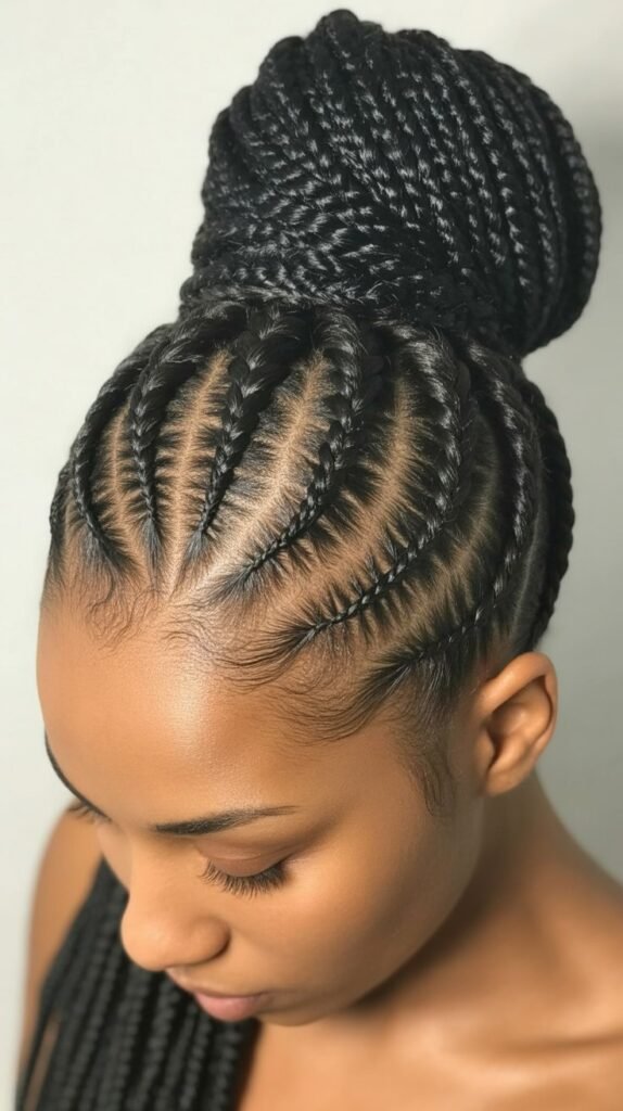 Straight-Back Braids into a Bun