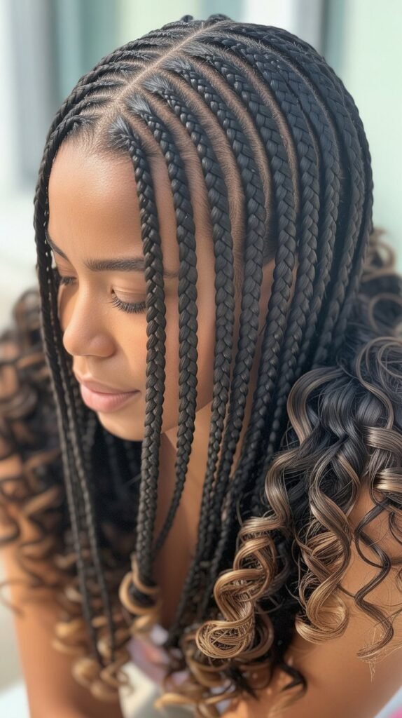 Straight-Back Braids with Natural Hair Out