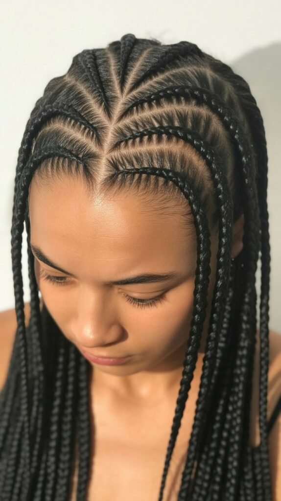 Zigzag Parting Straight-Back Braids