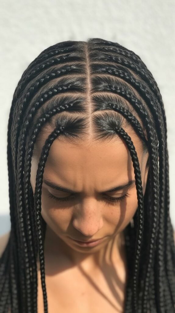 Straight-Back Braids with Middle Part