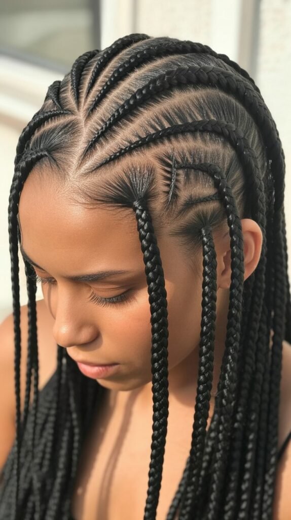Straight-Back Braids with Cornrow Designs