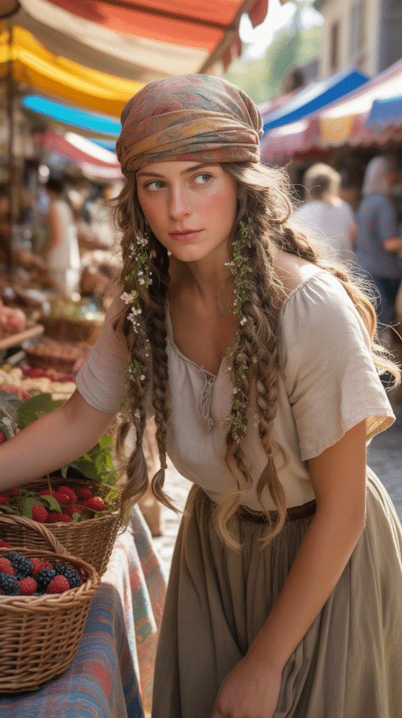 33 Step-by-Step Medieval Hairstyles for Princesses 32 The Bohemian Side Braids with Headwrap
