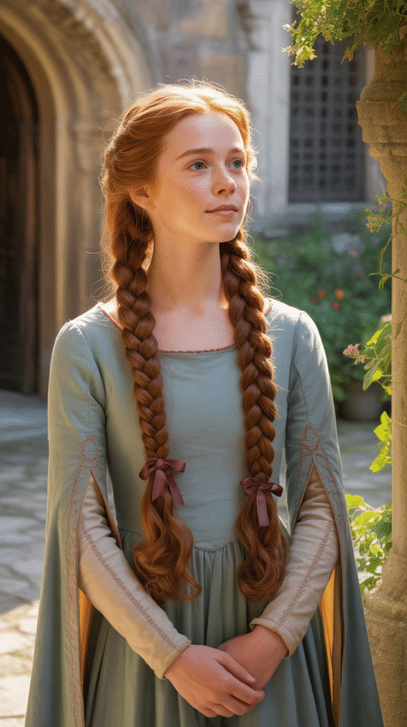 27 Beautiful Medieval Braided Hairstyles for Princesses 3 Double Dutch Braids with Ribbons