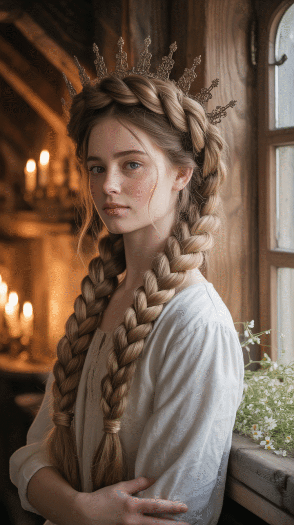 30 Fairytale-Inspired Medieval Hairstyles for Princesses 17 Twisted Rope Braid Crown