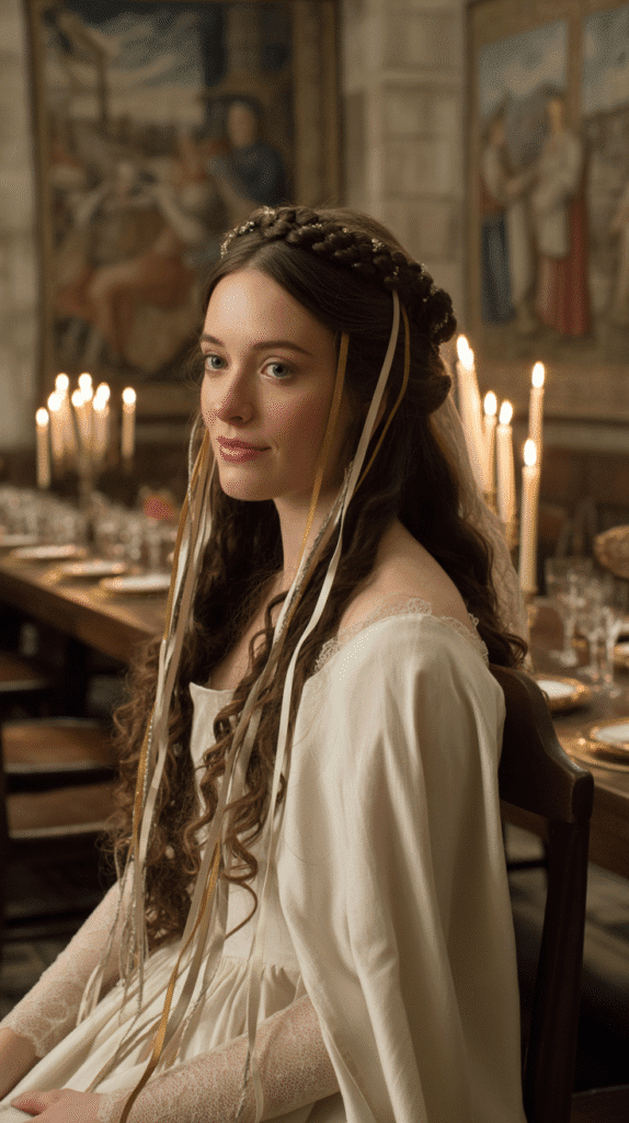 33 Enchanting Medieval Wedding Hairstyles for Princesses 13 The Twisted Crown with Loose Ends