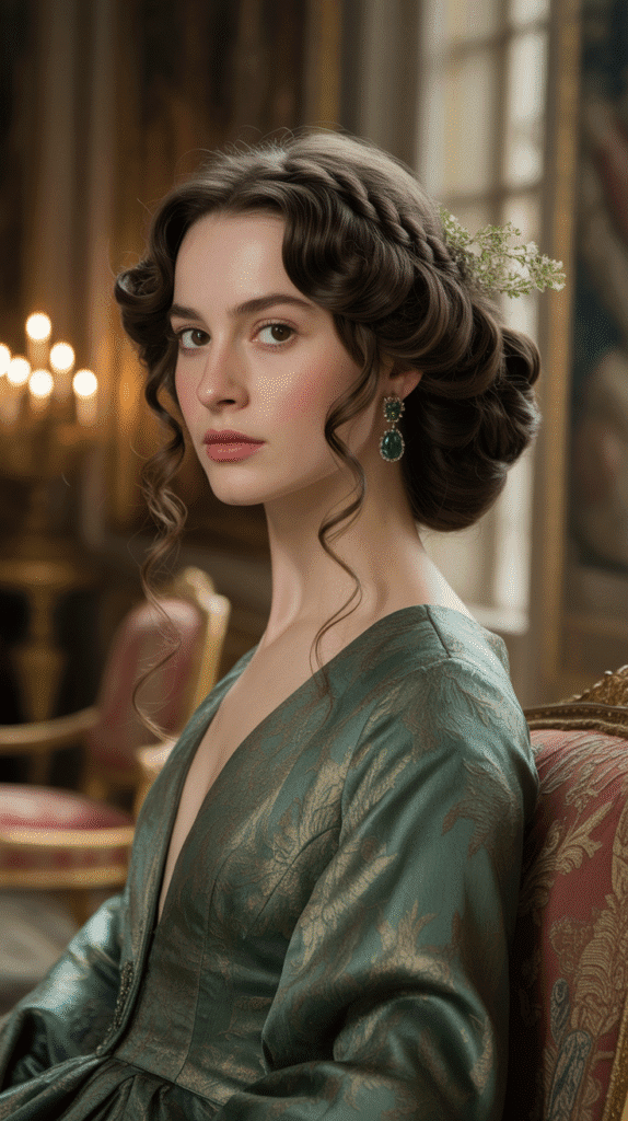 30 Romantic Medieval Hairstyles for Princesses with Curls 20 The Curly Low Chignon with Braided Wrap