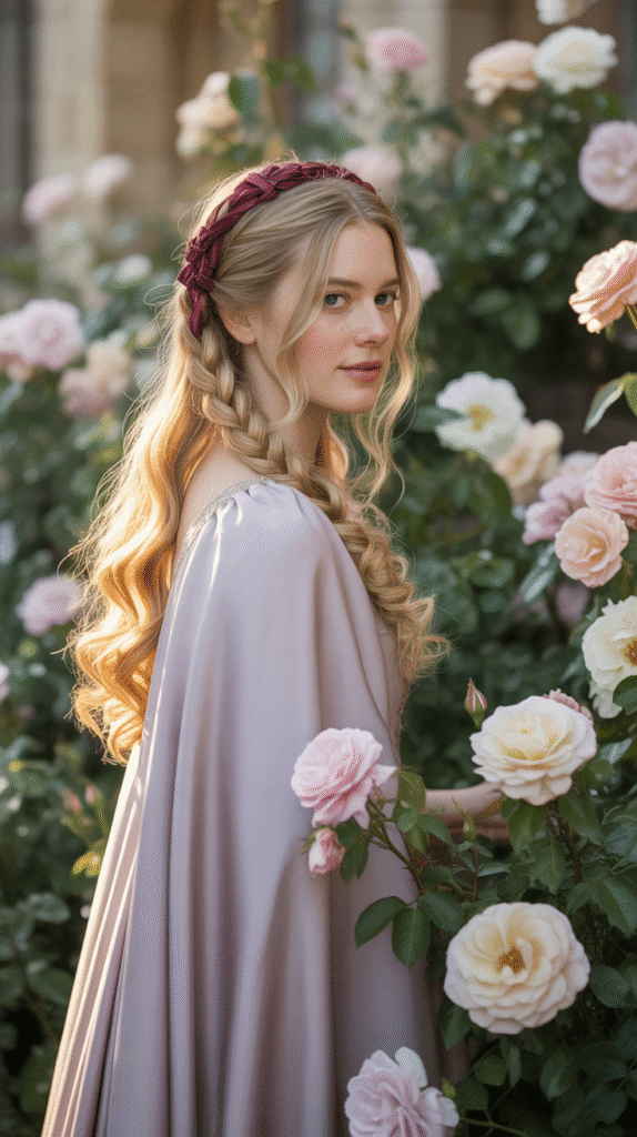 33 Gorgeous Medieval Hairstyles for Blonde Princesses 22 Loose Half-Up with Ribbon Weaving
