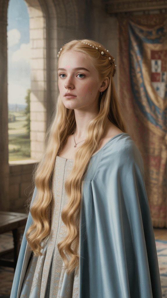 33 Gorgeous Medieval Hairstyles for Blonde Princesses 14 Simple Center Braid with Loose Sides