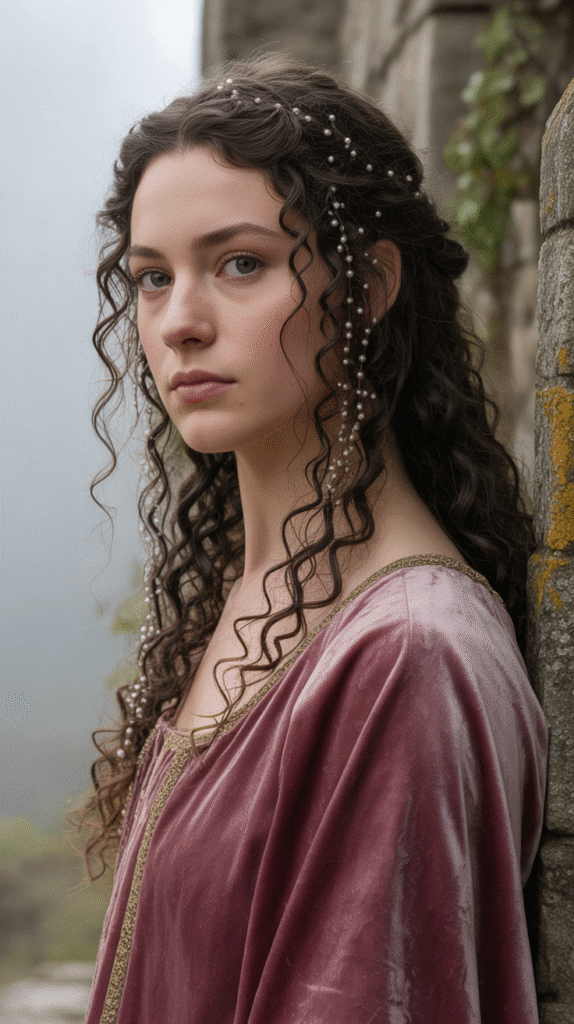 30 Romantic Medieval Hairstyles for Princesses with Curls 3 The Waterfall Braid with Curly Tendrils