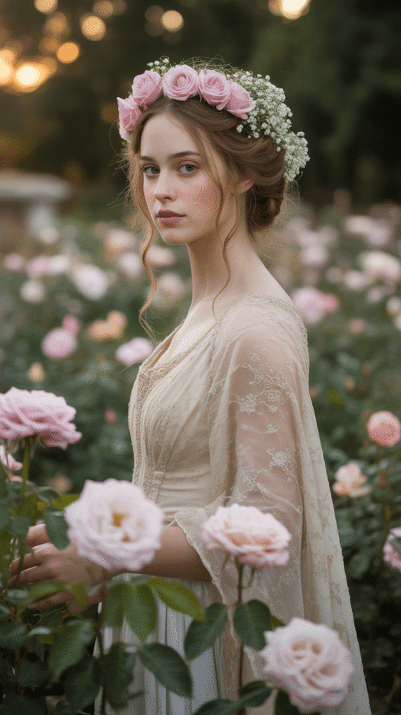 33 Step-by-Step Medieval Hairstyles for Princesses 19 The Flowered Updo with Tendrils