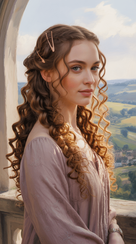 30 Romantic Medieval Hairstyles for Princesses with Curls 17 The Asymmetrical Braided Cascade