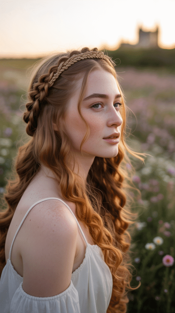 30 Romantic Medieval Hairstyles for Princesses with Curls 7 The Rope Braid Half Crown