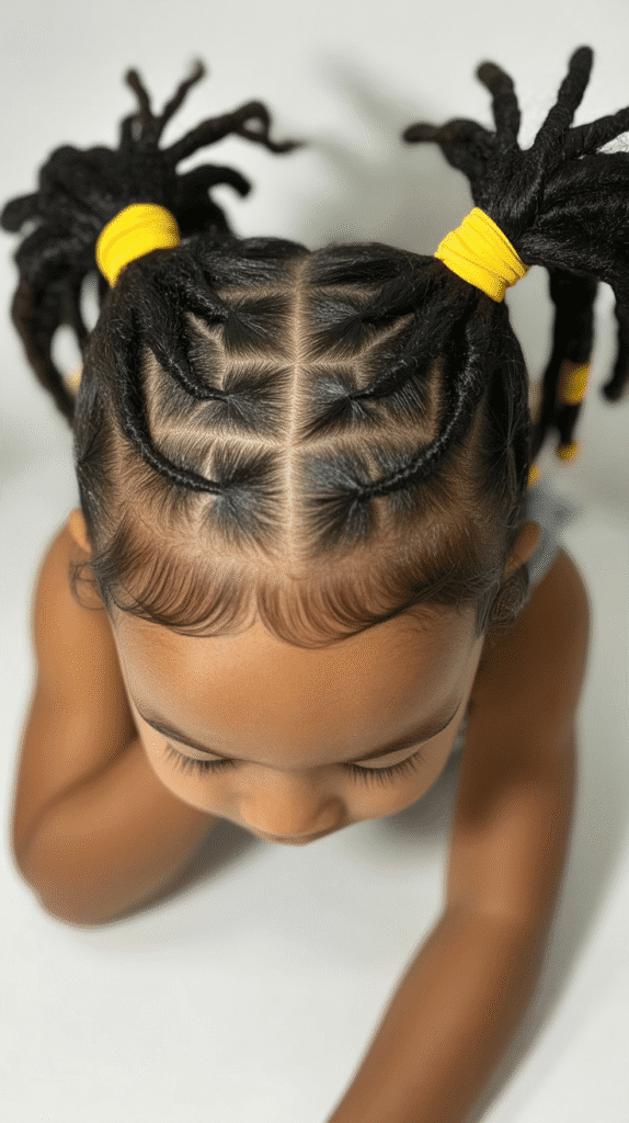 30 Latest Dreadlock Styles for Kids That Are Adorable 24 Zigzag Part with Double Ponytails
